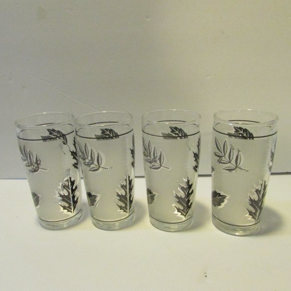lot of vintage Libbey goblet stem glasses cocktail frosted silver leaf barware - Picture 11 of 15